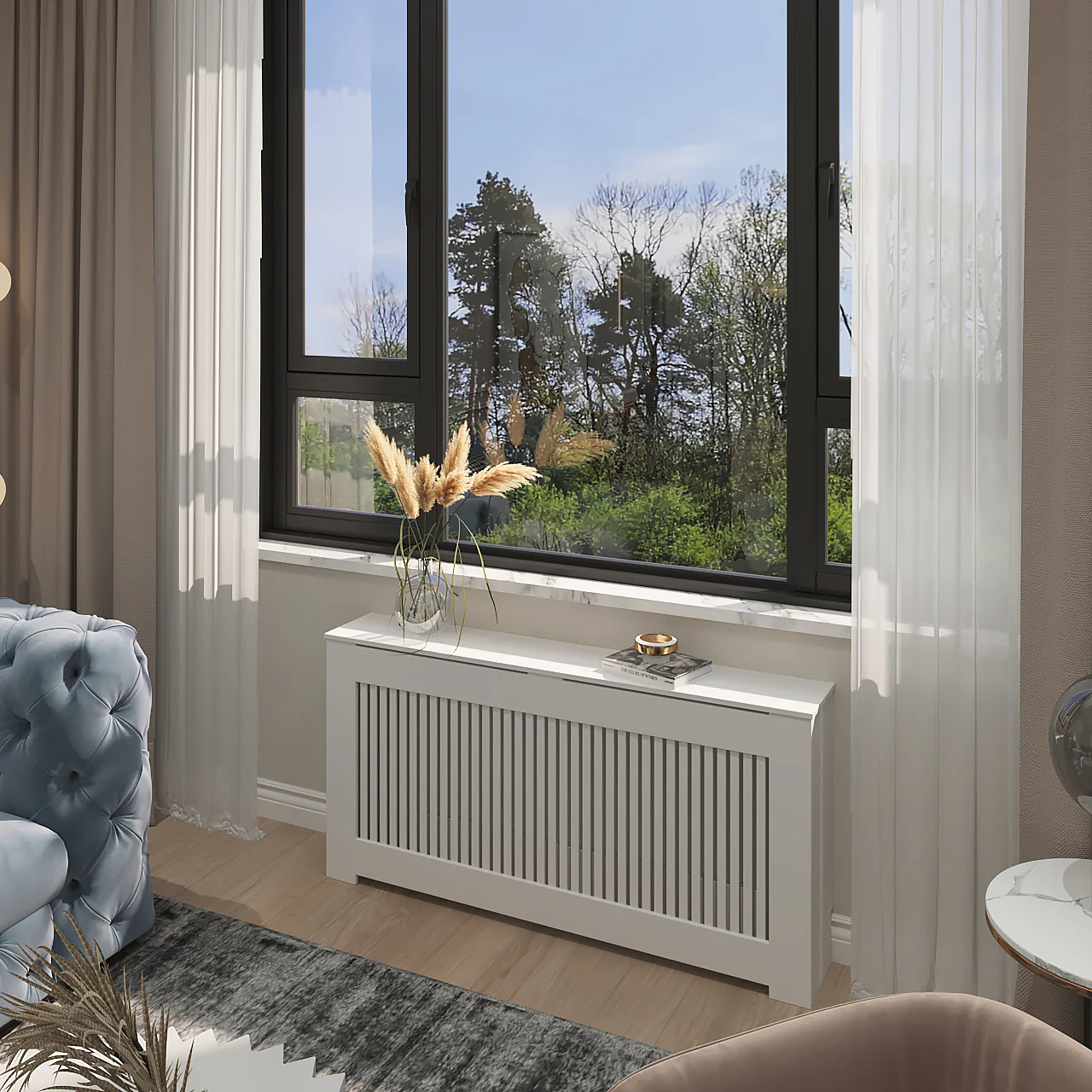 Custom White Radiator Cover NYC - STELLA Modern Heat Cabinet - Image 6