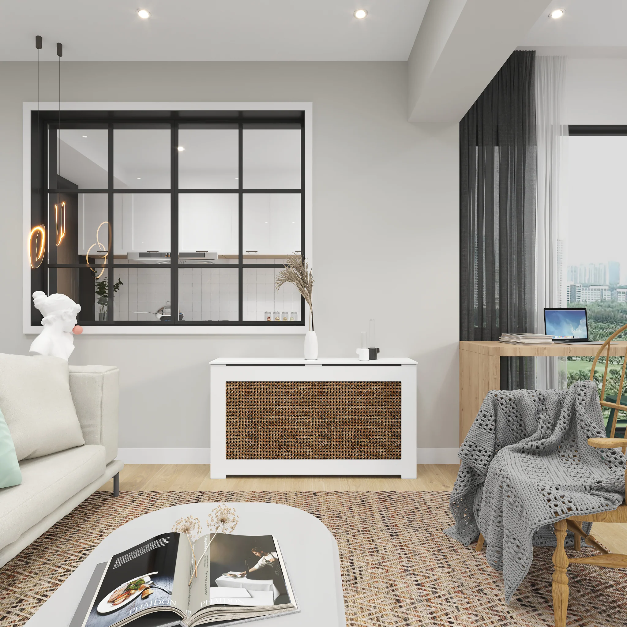 Dark Rattan Radiator Cover | Modern NYC Cabinet - Image 5